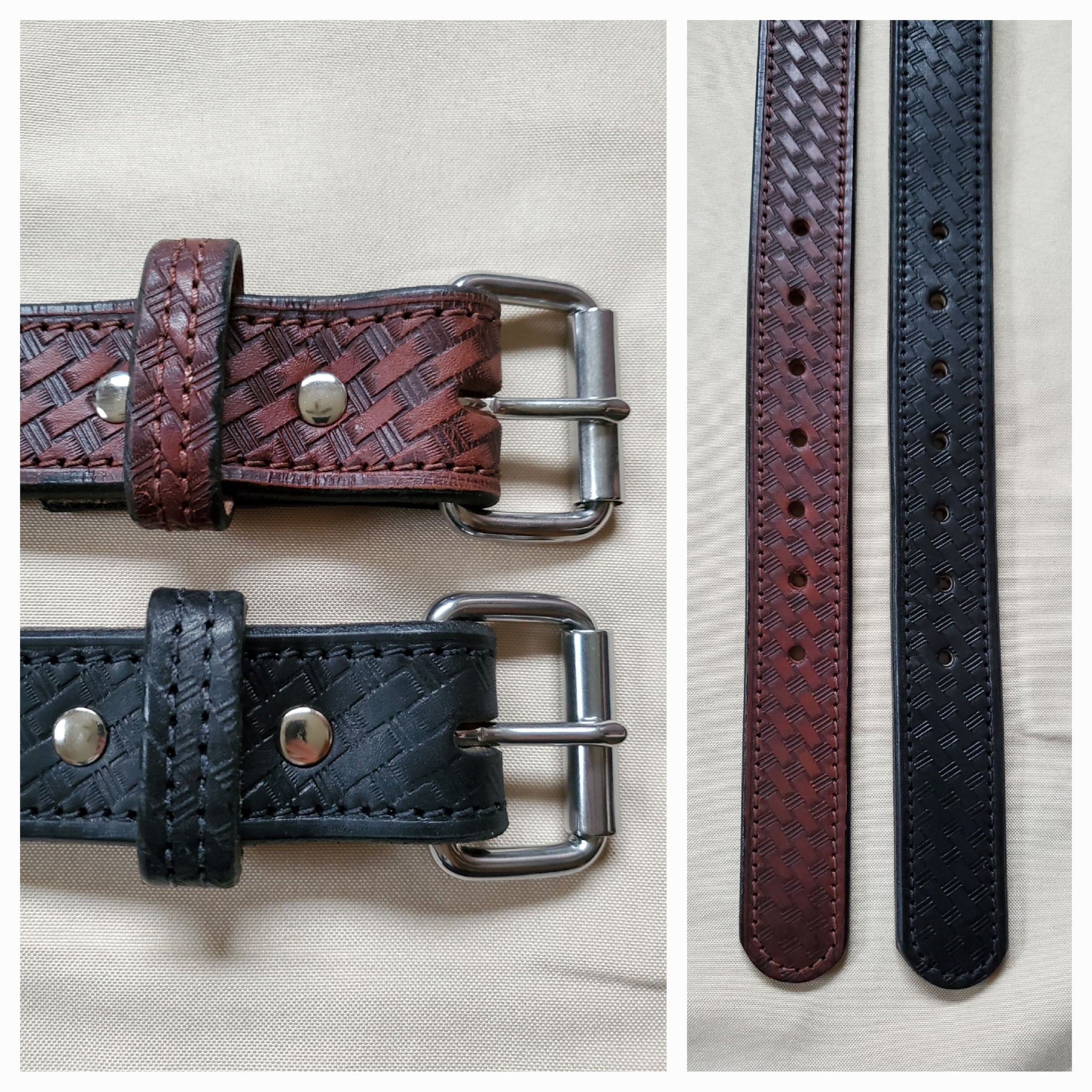 Everyday Men's Belt - Leather - Basketweave w/Stitch - Black/Brown - Size 28-70 - Lifetime Warranty