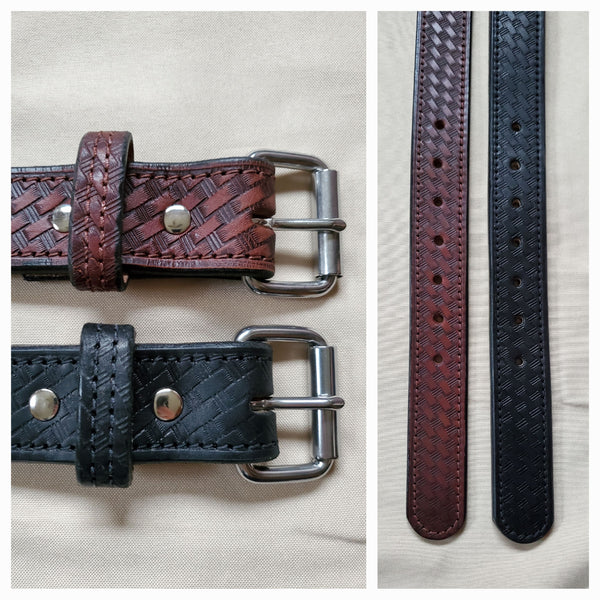 Everyday Men's Belt - Leather - Basketweave w/Stitch - Black/Brown - Size 28-70 - Lifetime Warranty