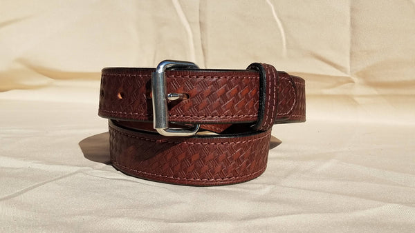 Everyday Men's Belt - Leather - Basketweave w/Stitch - Black/Brown - Size 28-70 - Lifetime Warranty