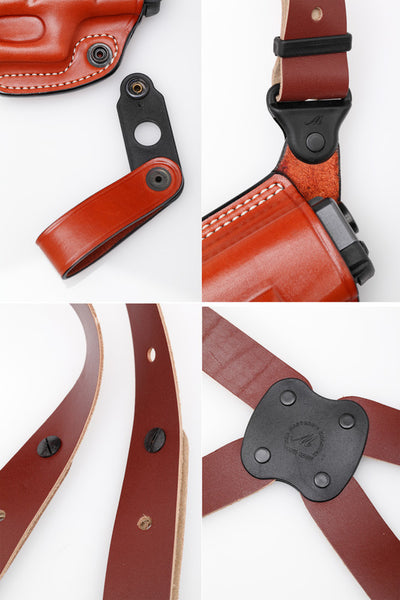 Shoulder Holster Set HORIZONTAL w/Double Mag Holder (XtraLong) - Leather - Black/Brown - LEFT - FREE Shipping - Lifetime Warranty